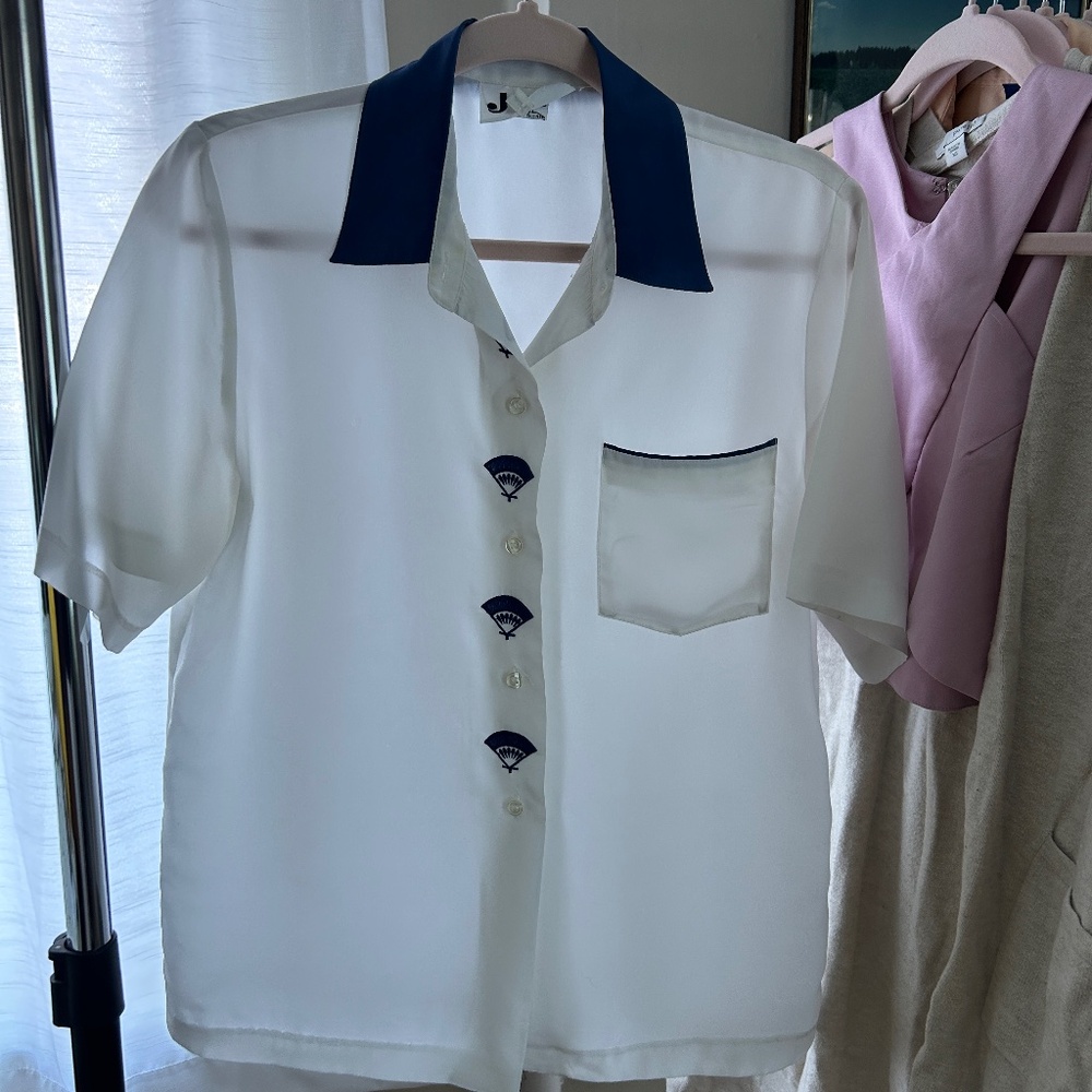 Vintage Satin Short Sleeve Button Down